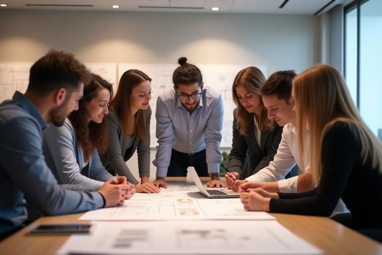 Sharma Interiors team discussing a project plan