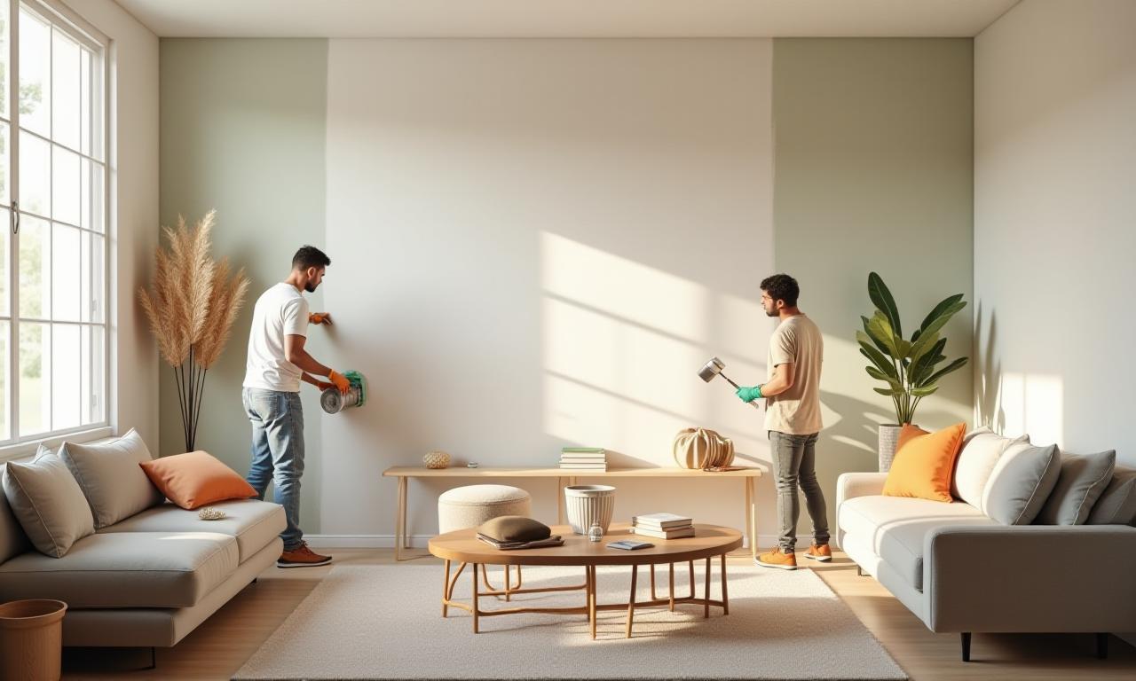 Modern living room being painted by professionals